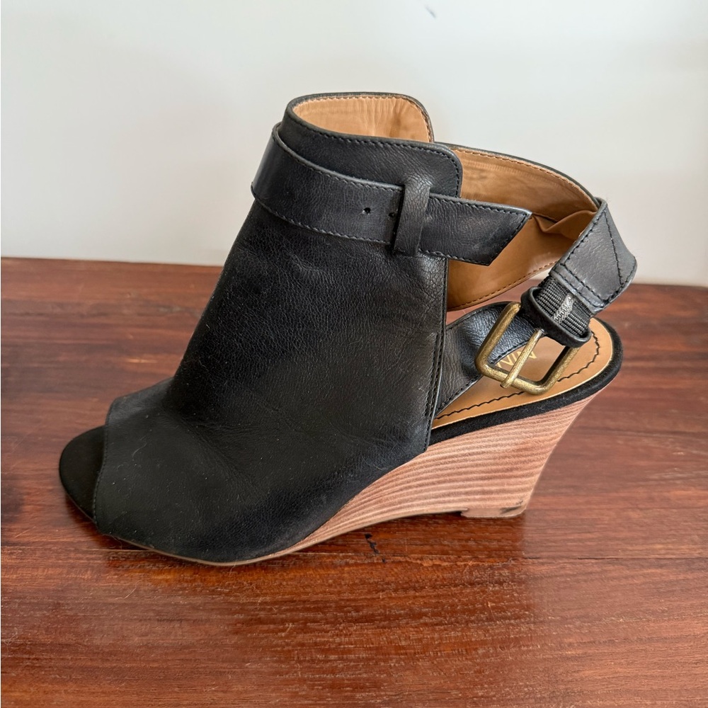 Nine West Black Wedge Sandals with Ankle Strap